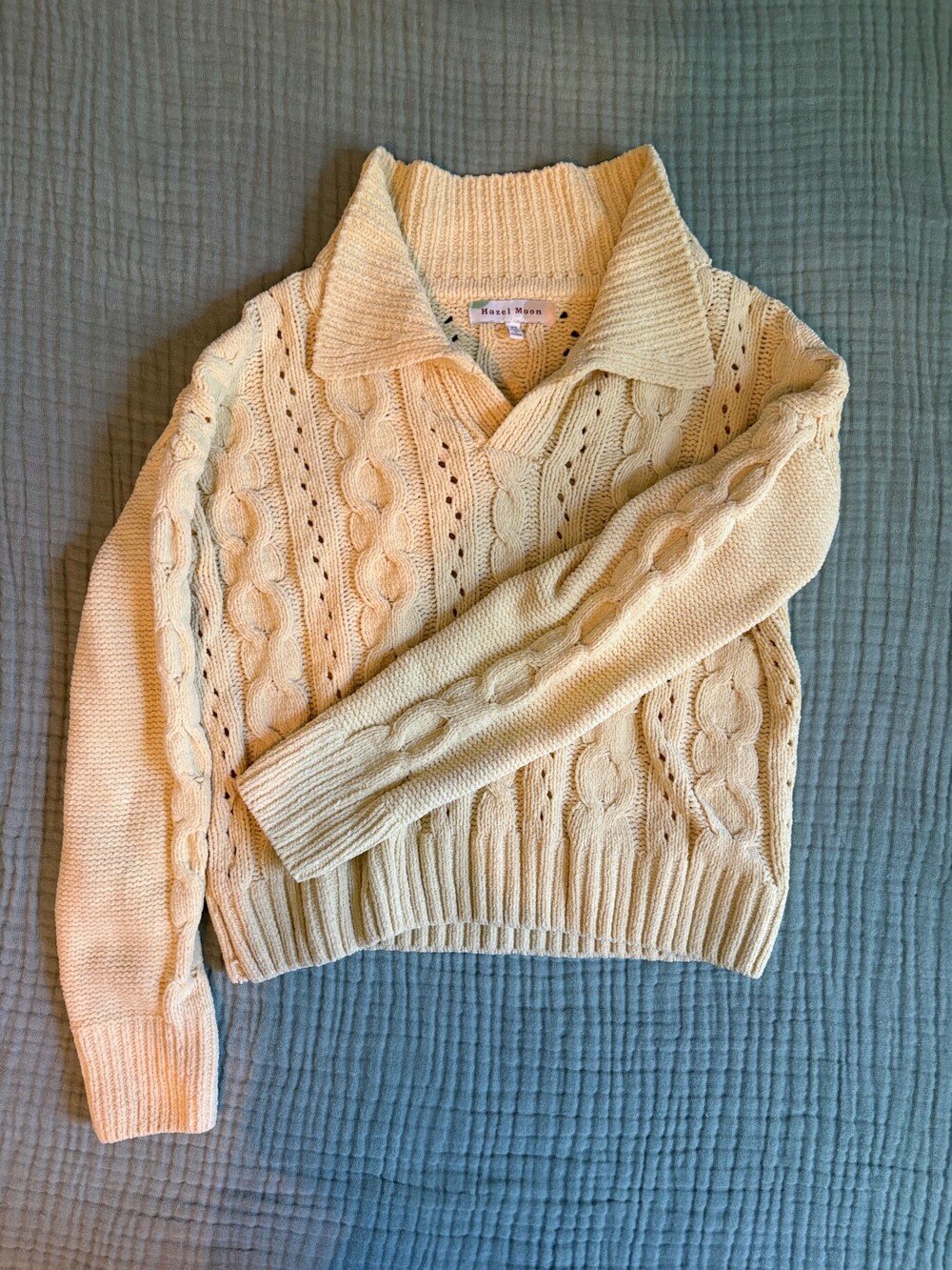 Hazel Moon 90s Women’s XS Cream Cable Knit Collared Sweater Pullover